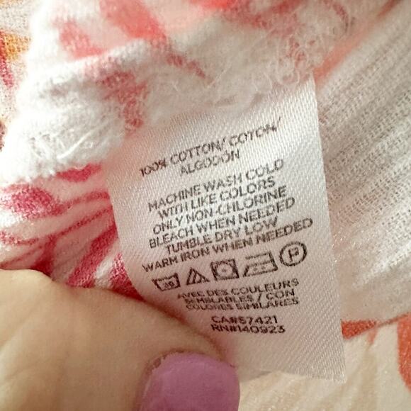 LOFT 100% cotton cap sleeve button down palm leaf top women's size large - Picture 5 of 9